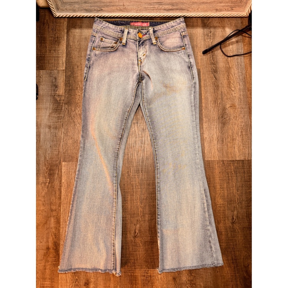 Levis 518 Superlow Bootcut Jeans Womens 3M Light Wash Denim Raw Hem Low Rise Y2K